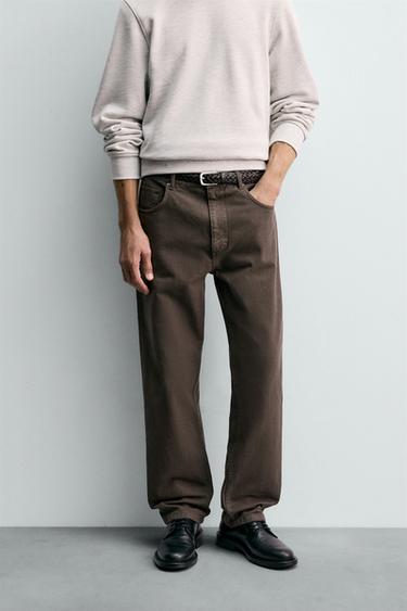 TEXTURED STRAIGHT-LEG TROUSERS - Brown by Zara
