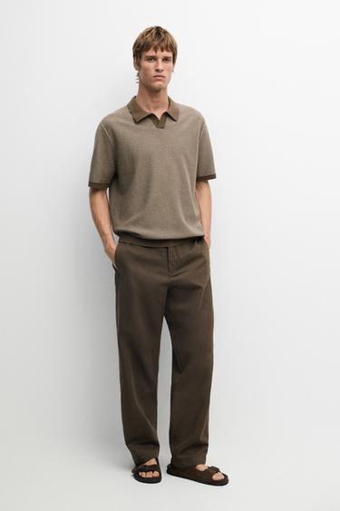 Zara 100% cotton contrast knit polo sweater - 548