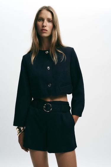 GOLD BUTTON SHORT BLAZER - Navy blue by Zara