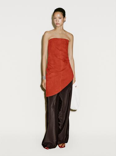 Zara Long asymmetric suede leather top - Limited Edition - Red - Image 0