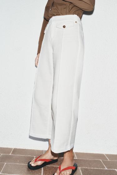 Zara RUSTIC WEAVE CULOTTES - Ecru