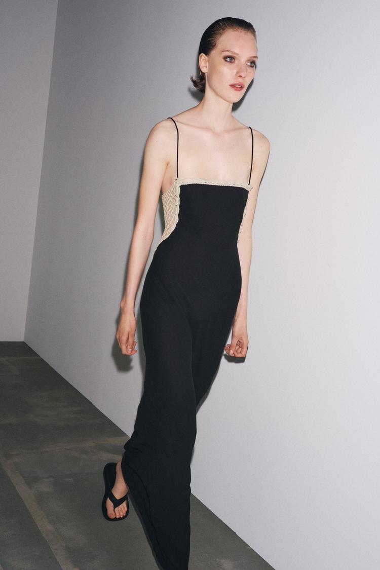VESTIDO COMBINADO CROCHET Negro ZARA España