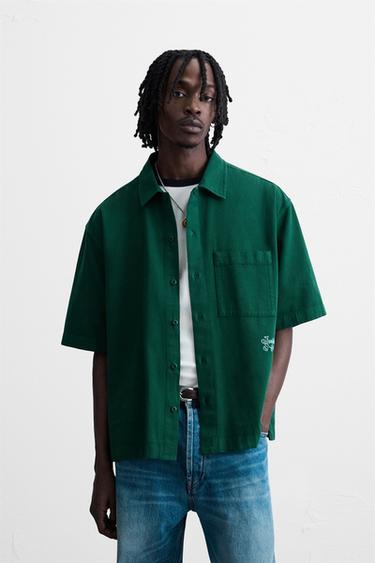 Zara 紋理刺繡襯衫式外套 - 綠色