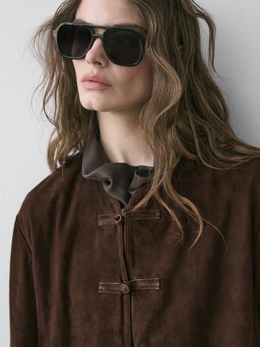 Zara Short suede leather jacket - Brown