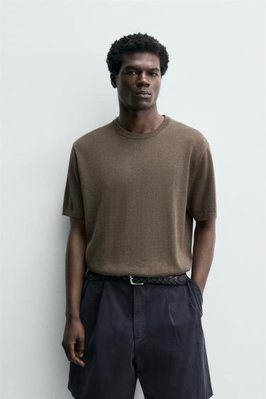 REGULAR FIT KNIT T-SHIRT - Mid-green by Zara