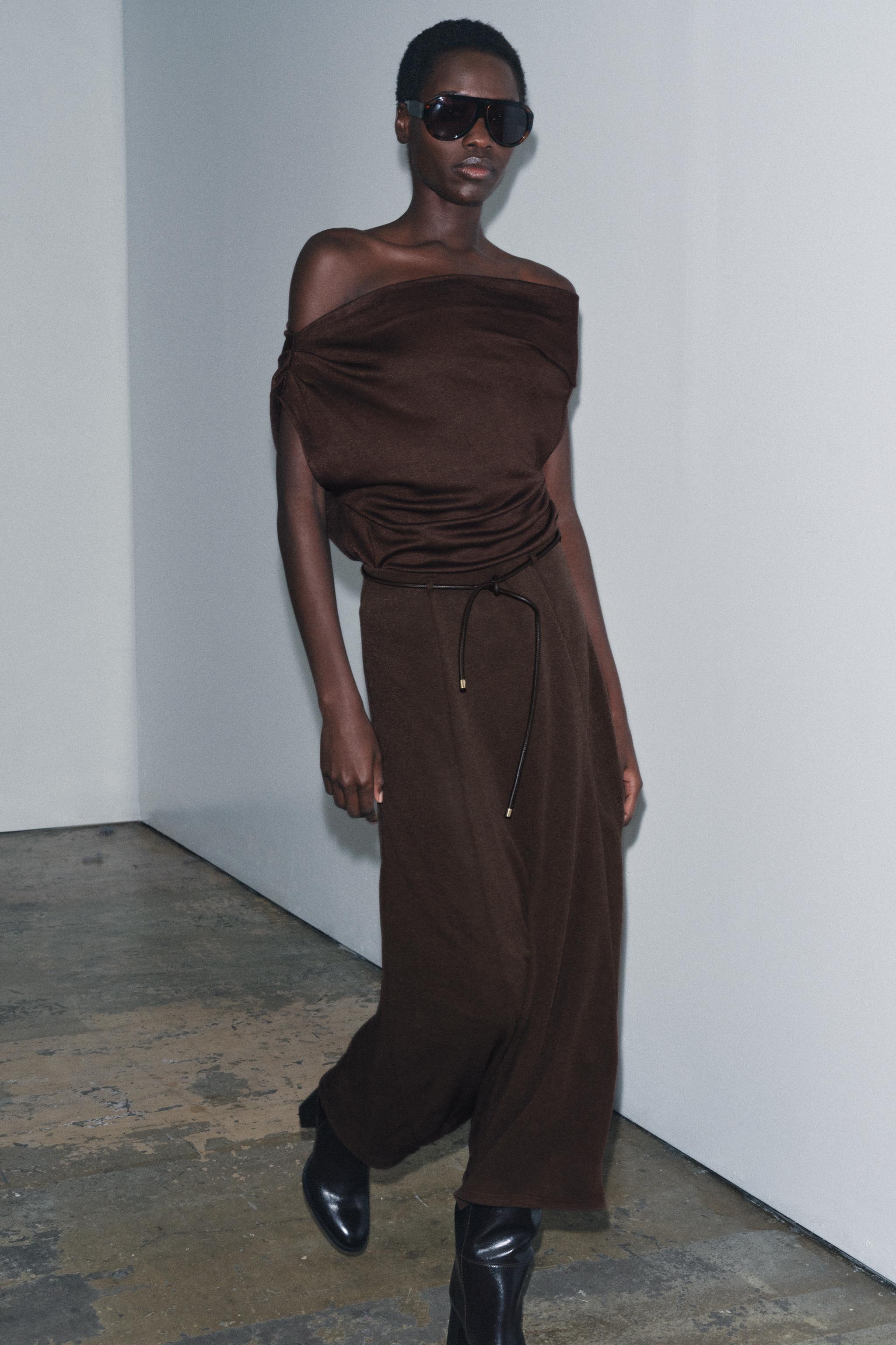 CUT-OUT KNIT SKIRT WITH BELT - Brown | ZARA United States