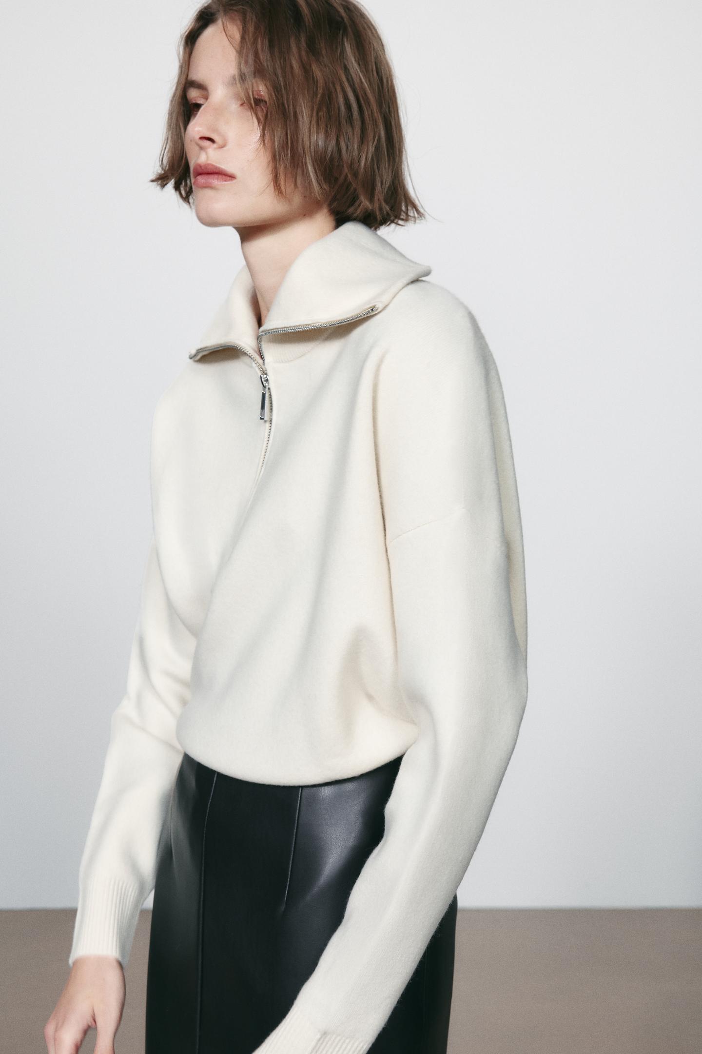 Женский свитер Zara 96% Wool Oversized Mock Neck, цвет: Белый — фото 3