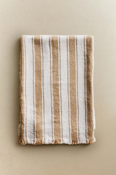 STRIPED LINEN BLANKET - Mustard by Zara - Image 5
