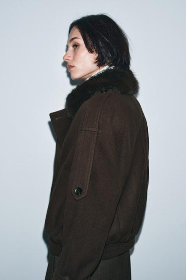 VESTE AVEC LAINE COL EFFET FOURRURE ZW COLLECTION - Marron de Zara - Image 2