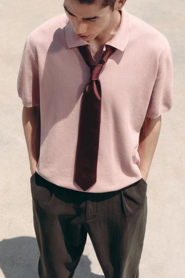 Zara 紋理針織 POLO 衫 - 粉紅色