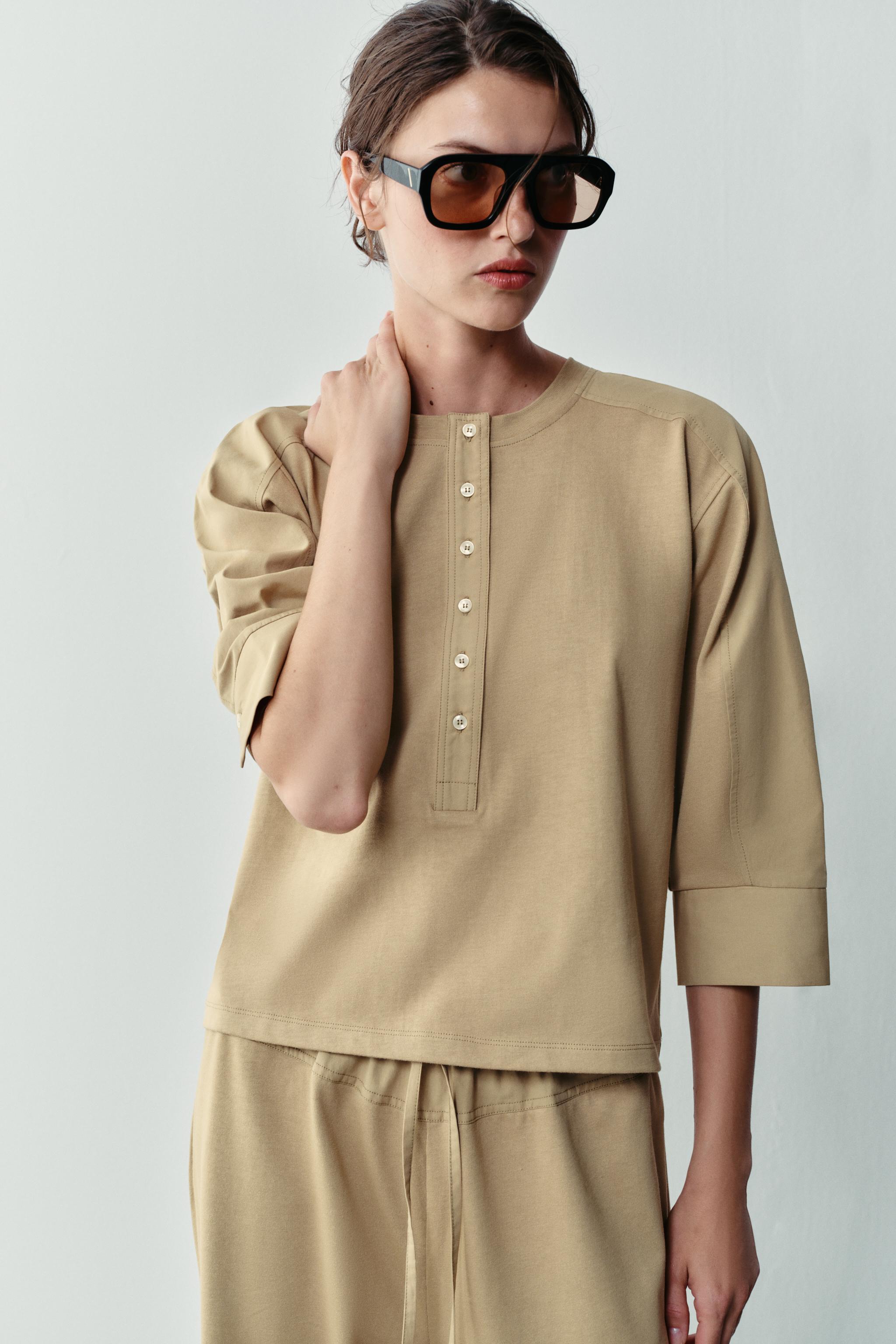 COMBINED T-SHIRT — taupe brown