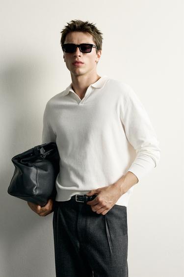 REGULAR-FIT-POLOSHIRT AUS BAUMWOLLE UND LEINEN - Cremefarben von Zara