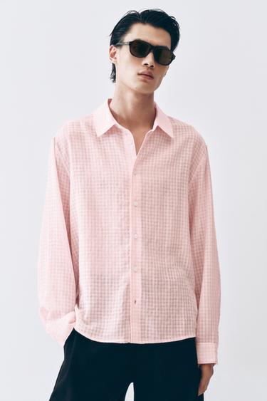 FLOWING CHECK SHIRT - Pastel pink by Zara