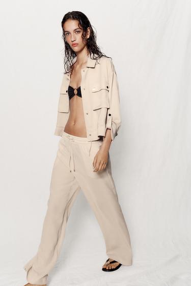 FLOWING TROUSERS WITH ELASTIC WAIST - Beige by Zara