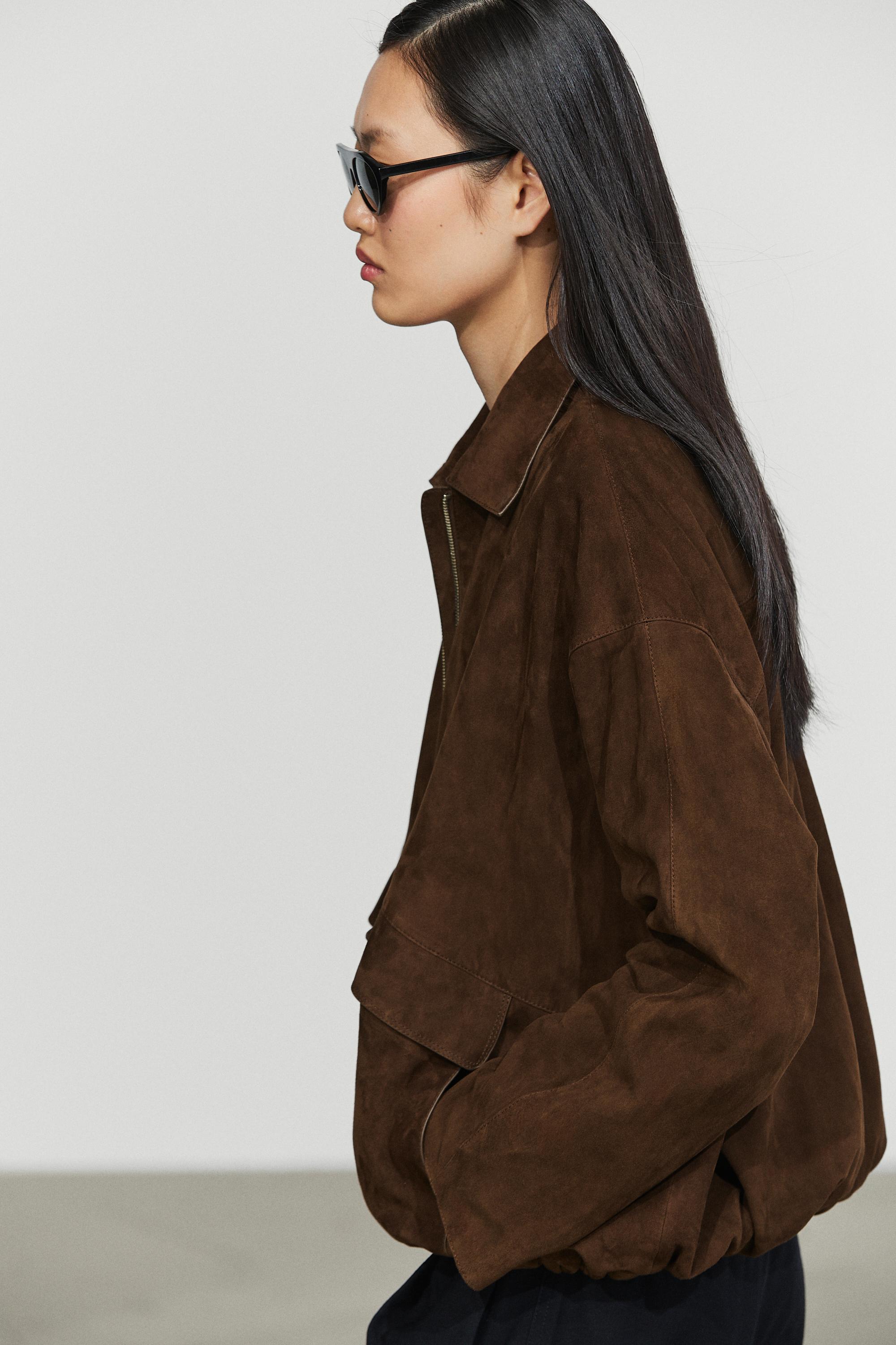 Oversize suede leather bomber jacket