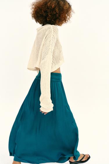 JUPE MI-LONGUE SATINÉE - Bleu canard de Zara - Image 2