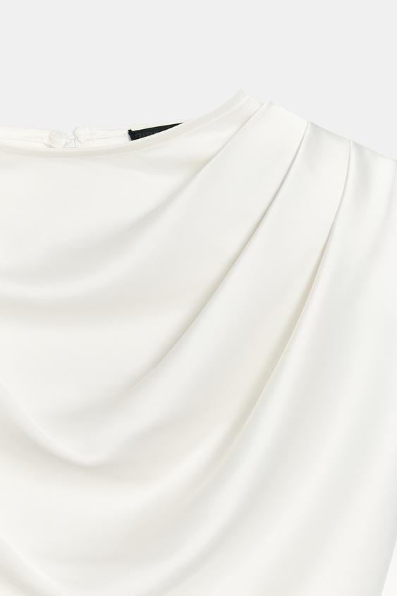 TOP SATINÉ ÉPAULETTES PLIS - Blanc cassé de Zara - Image 7