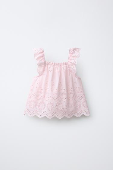 SCHIFFLI EMBROIDERY TOP - Pastel pink by Zara