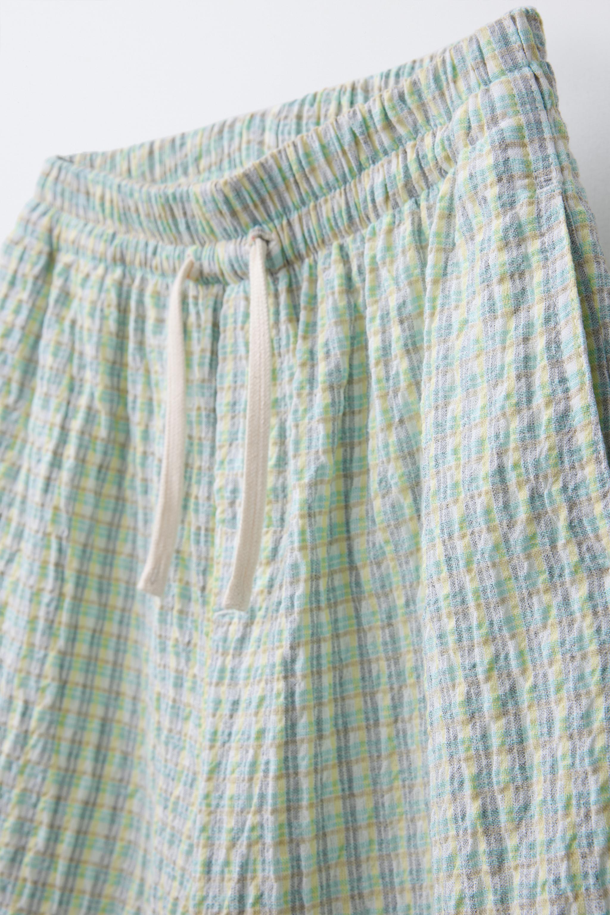 テクスチャチェック柄バミューダパンツ - グリーン | ZARA Japan