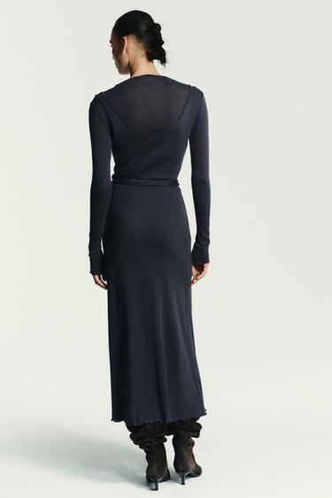 DOUBLE EFFECT DRESS WITH TIE BELT - Charcoal grey by Zara - Image 5