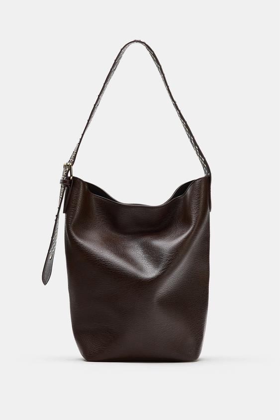 Zara STUDDED SHOULDER BAG - Dark tan - Image 0