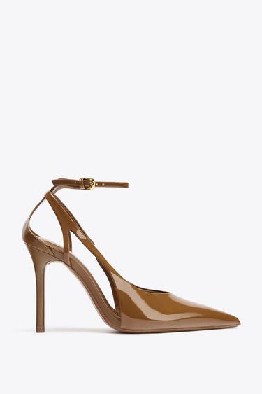 Zara PATENT-EFFECT HEELED SHOES - taupe brown - Image 0