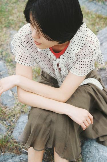ZW COLLECTION POLKA DOT BLOUSE WITH TIES - White by Zara