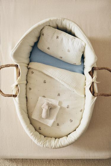 SET LENZUOLA PER MINICULLA IN GARZA CON ELEFANTI - Grigio di Zara