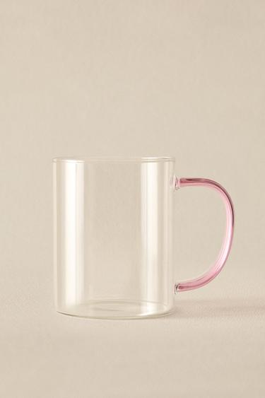 BOROSILICATE GLASS MUG WITH COLOURED HANDLE - Pink by Zara