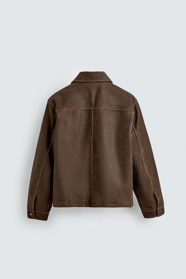 BLOUSON EN CUIR CROPPED FIT - Marron de Zara - Image 8