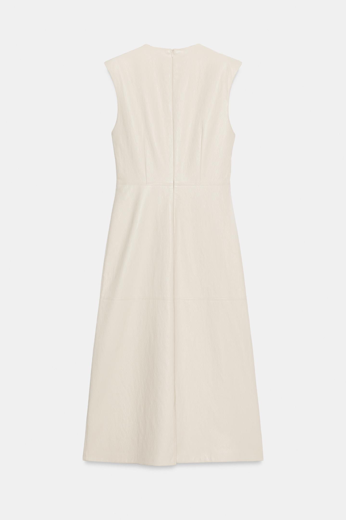 Женское платье Zara MIDI Faux Leather Dress with Shoulder Pads, цвет: Экрю — фото 8