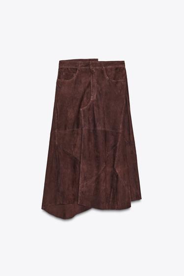 FALDA MIDI ANTE 100% ZW COLLECTION - Marrón de Zara