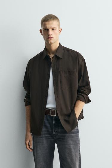 LIMITED EDITION FLOWING RELAXED FIT SHIRT - Dark brown by Zara
