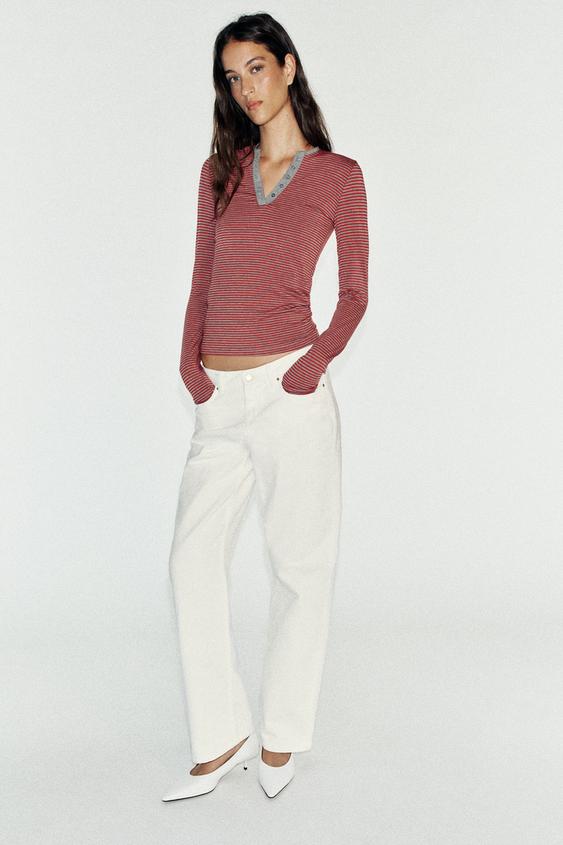 STRIPED HENLEY T-SHIRT - striped by Zara - Image 0