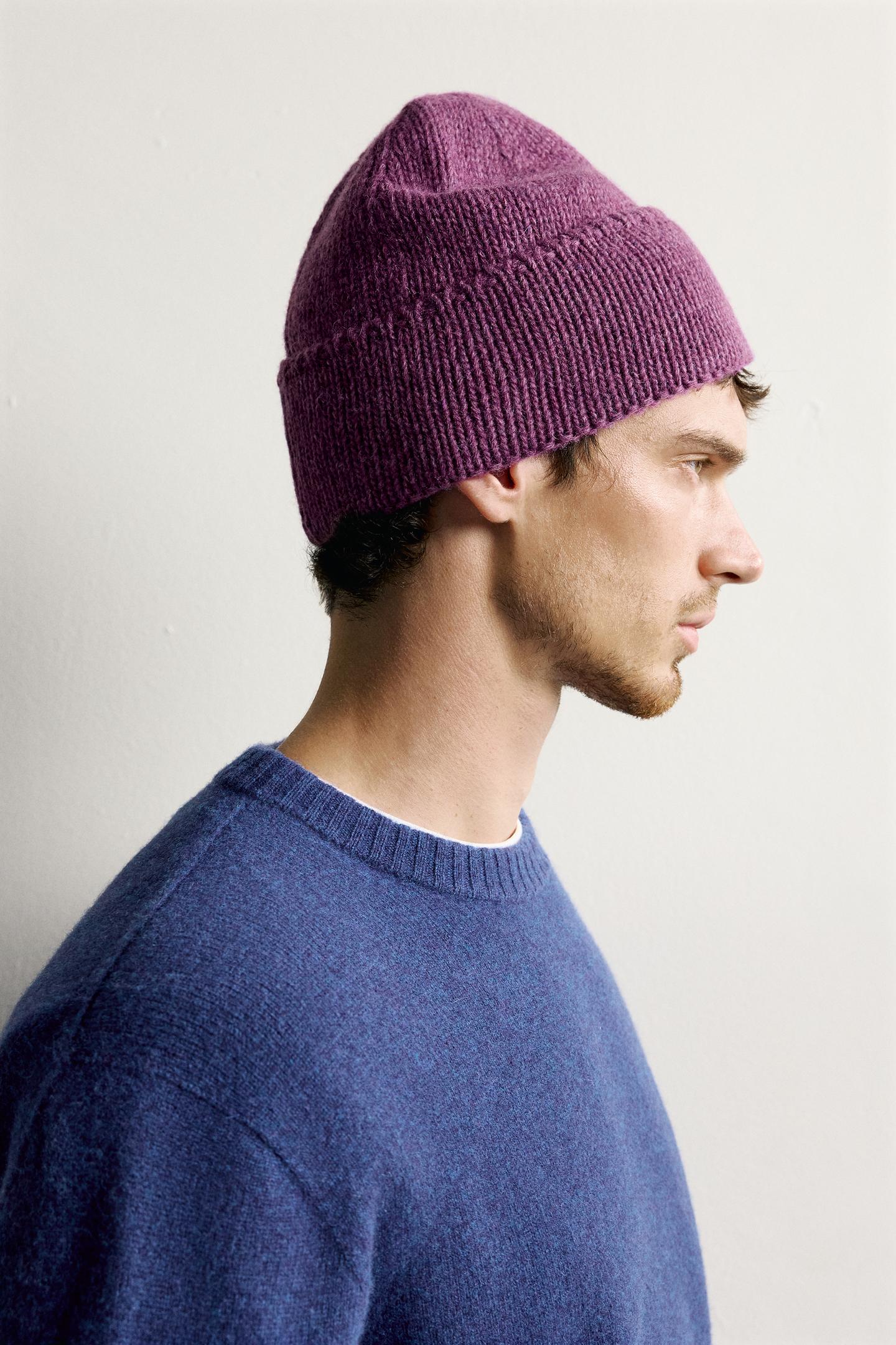 Мужская шапка Zara Wool Blend Knit, цвет: Бордовый — фото 2