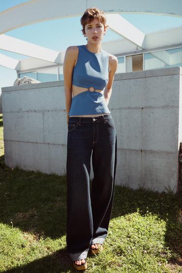 TOP ÉLASTIQUE AJOURÉ - Bleu de Zara - Image 0
