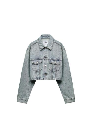 CROPPED RHINESTONE TRF DENIM JACKET