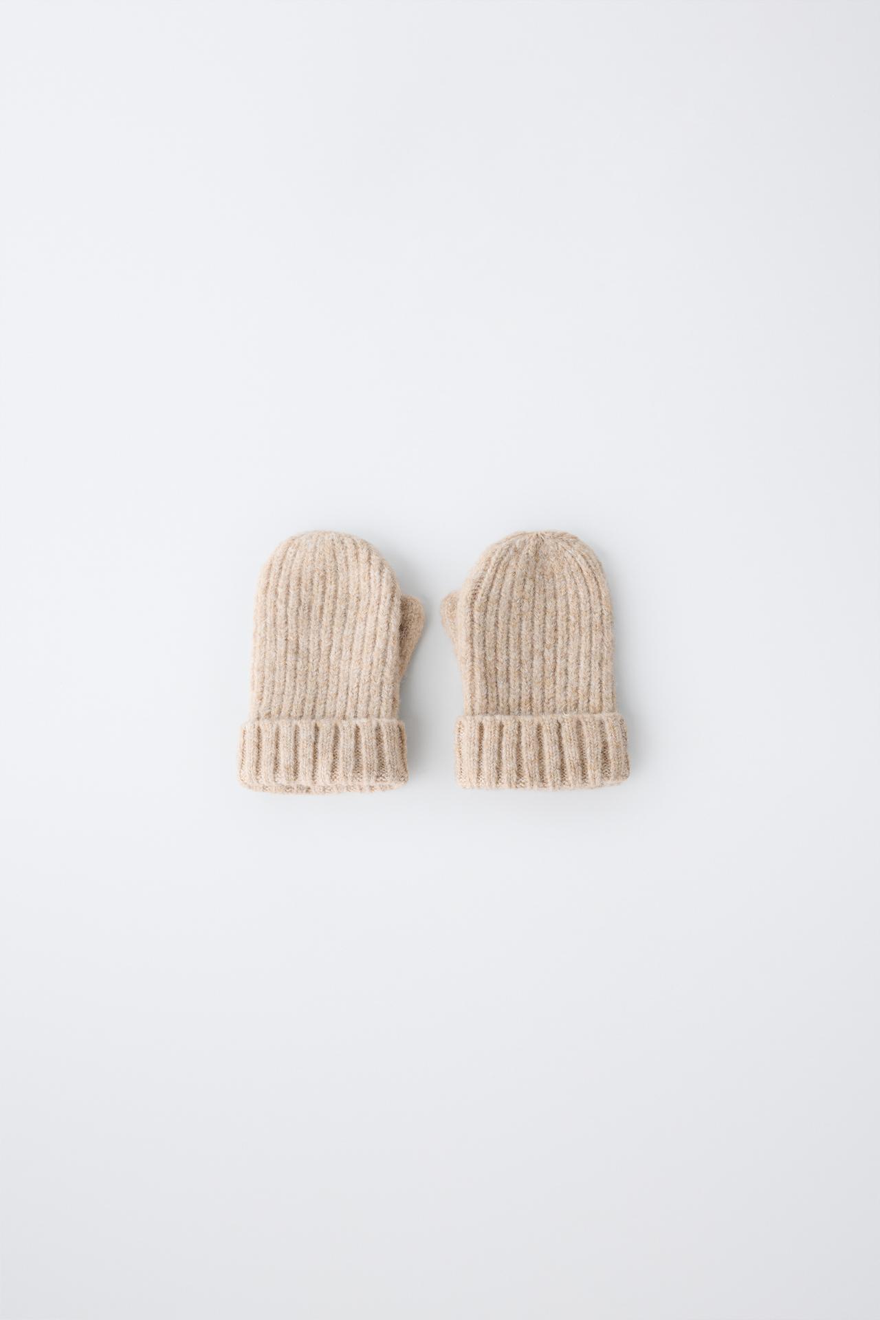 PLAIN KNIT MITTENS — Sand