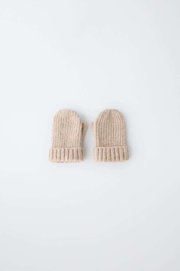 PLAIN KNIT MITTENS — Sand
