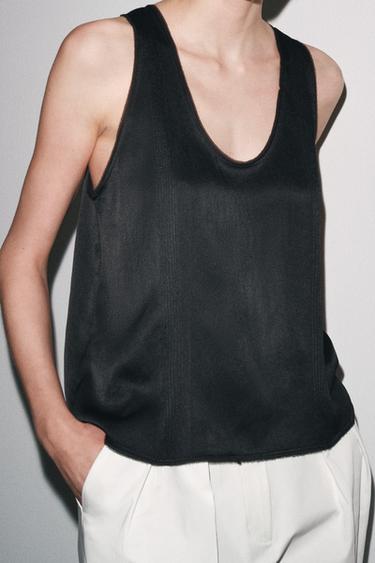 ZW COLLECTION GATHERED SLEEVELESS TOP - Black by Zara - Image 4