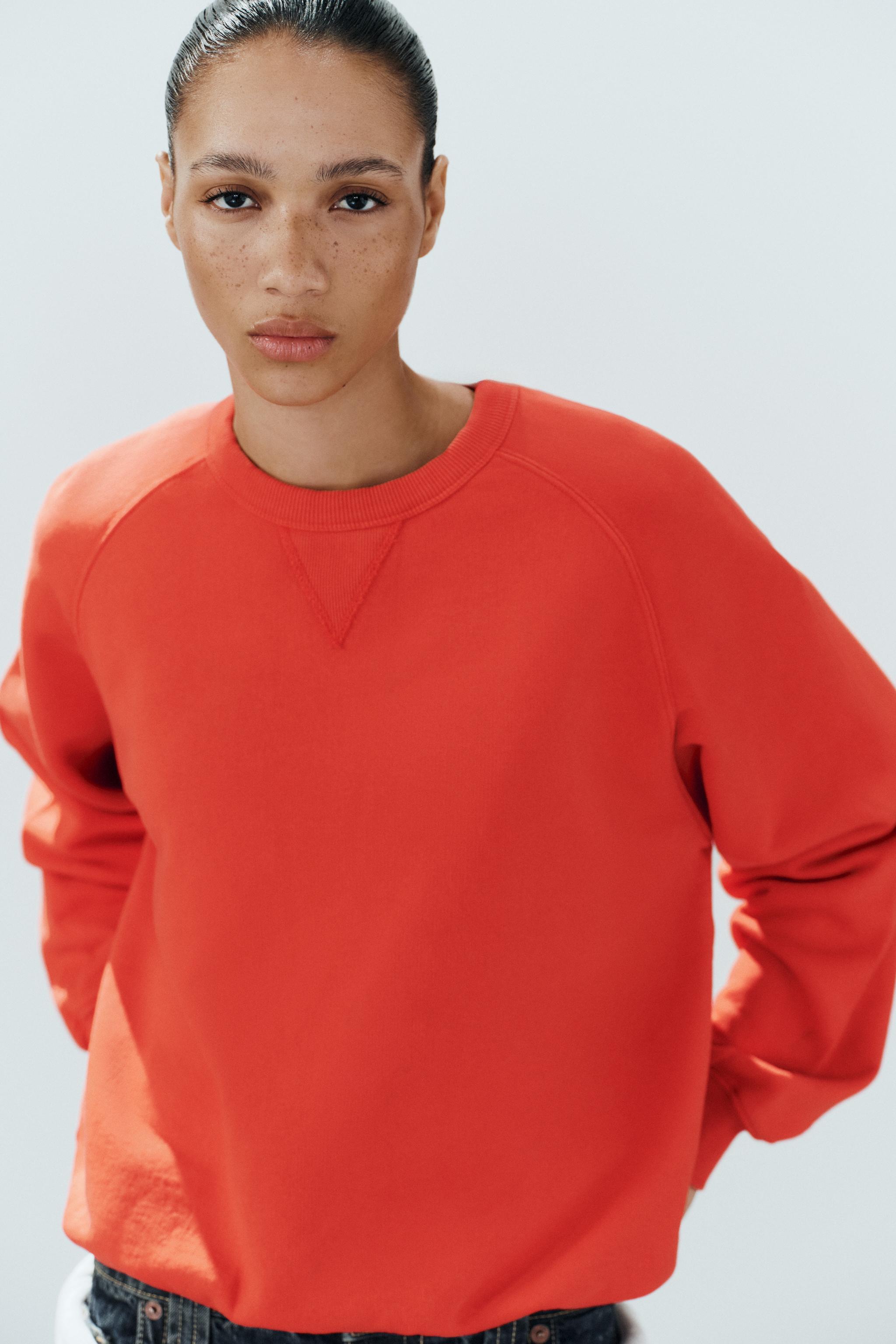 WASHED-EFFECT SWEATSHIRT — Light red