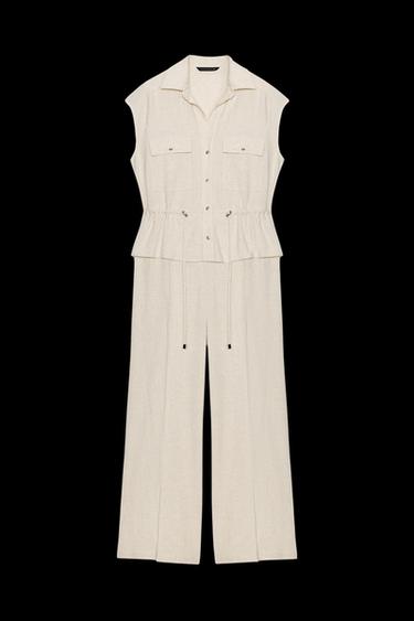 MONO EFECTO DOS PIEZAS CON LINO - Beige claro de Zara - Imagen 0