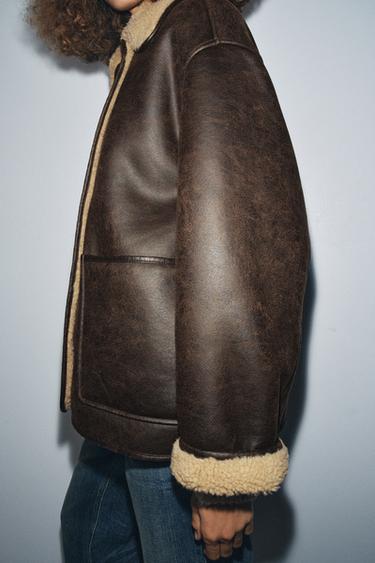 BLOUSON DOUBLE FACE ZW COLLECTION - Marron / Écru de Zara - Image 3