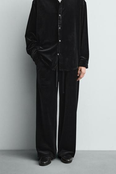RELAXED FIT VELVET TROUSERS - Black by Zara