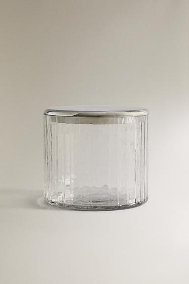 Zara GLASS AND METAL BATHROOM JAR WITH RAISED DESIGN - Transparent