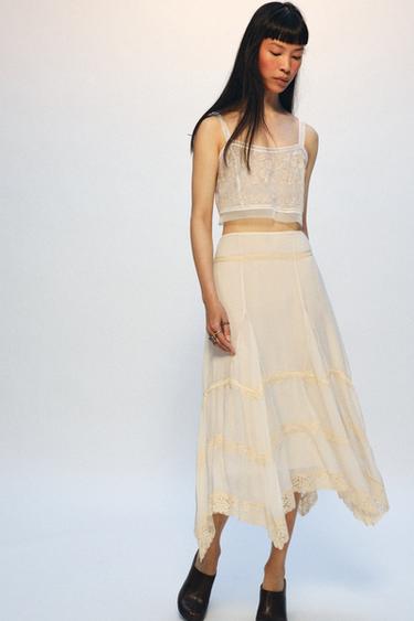 ZW COLLECTION COMBINED LACE SKIRT - Oyster-white by Zara - Image 4