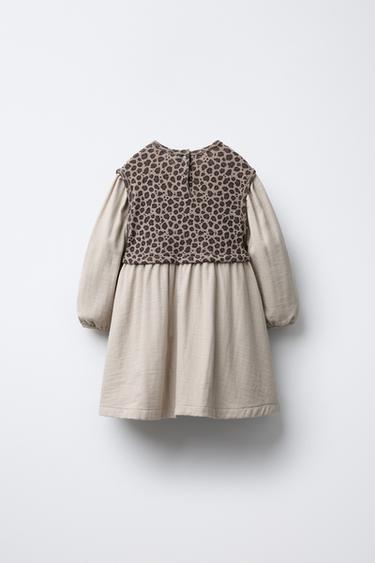 ROBE EN MATIÈRES VARIÉES À IMPRIMÉ - Marron clair de Zara - Image 1