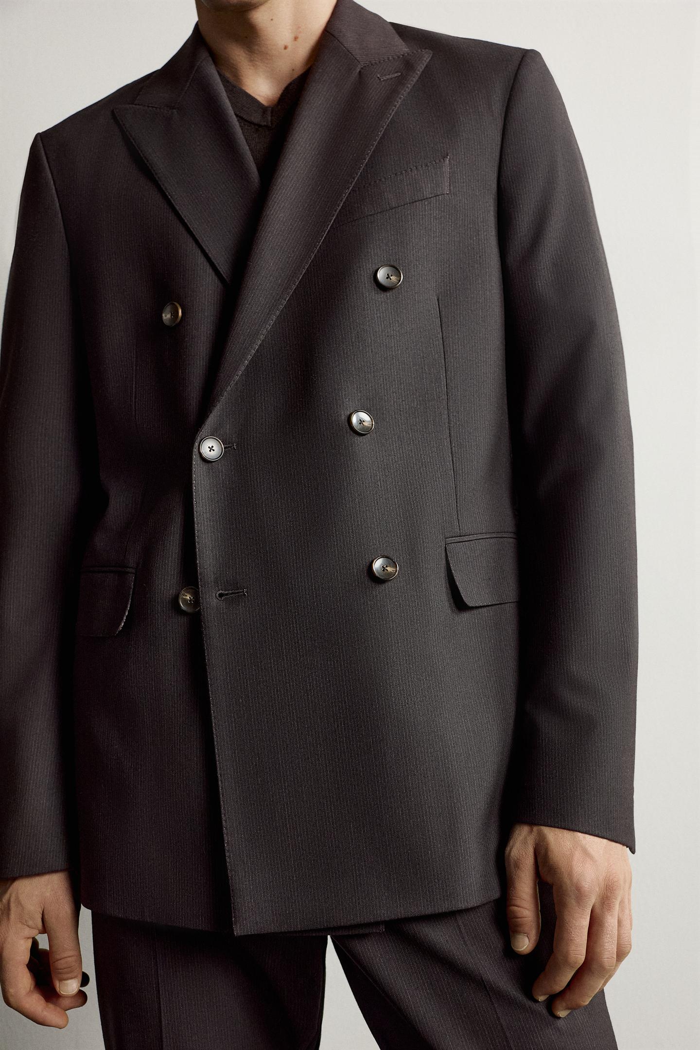 Мужской пиджак Zara Striped Double-Breasted Suit Blazer, цвет: Тёмный коричневый — фото 6