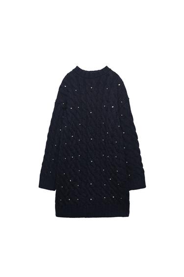 RHINESTONE CABLE KNIT SWEATER