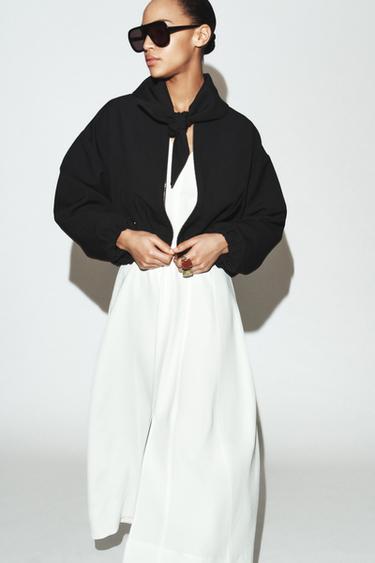 Zara BOMBER JACKET WITH REMOVABLE SCARF - Black